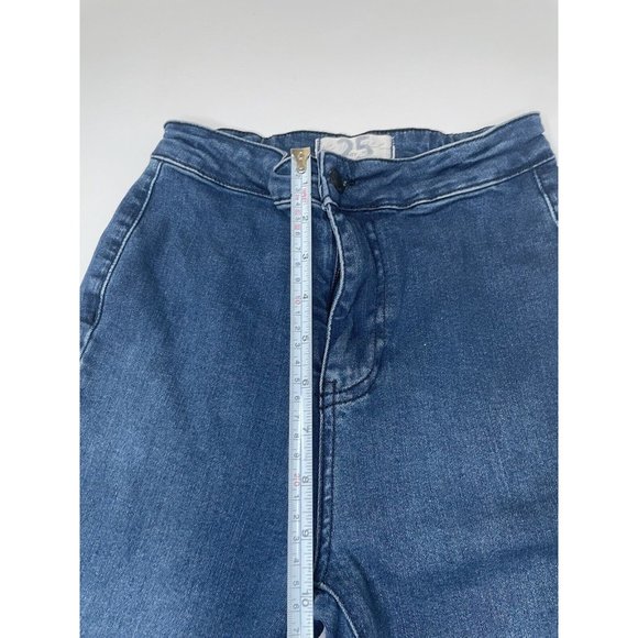 FREE PEOPLE Just Float On Flare Jeans High Rise Stretch Denim Bell Raw Hem 25 - Picture 8 of 9
